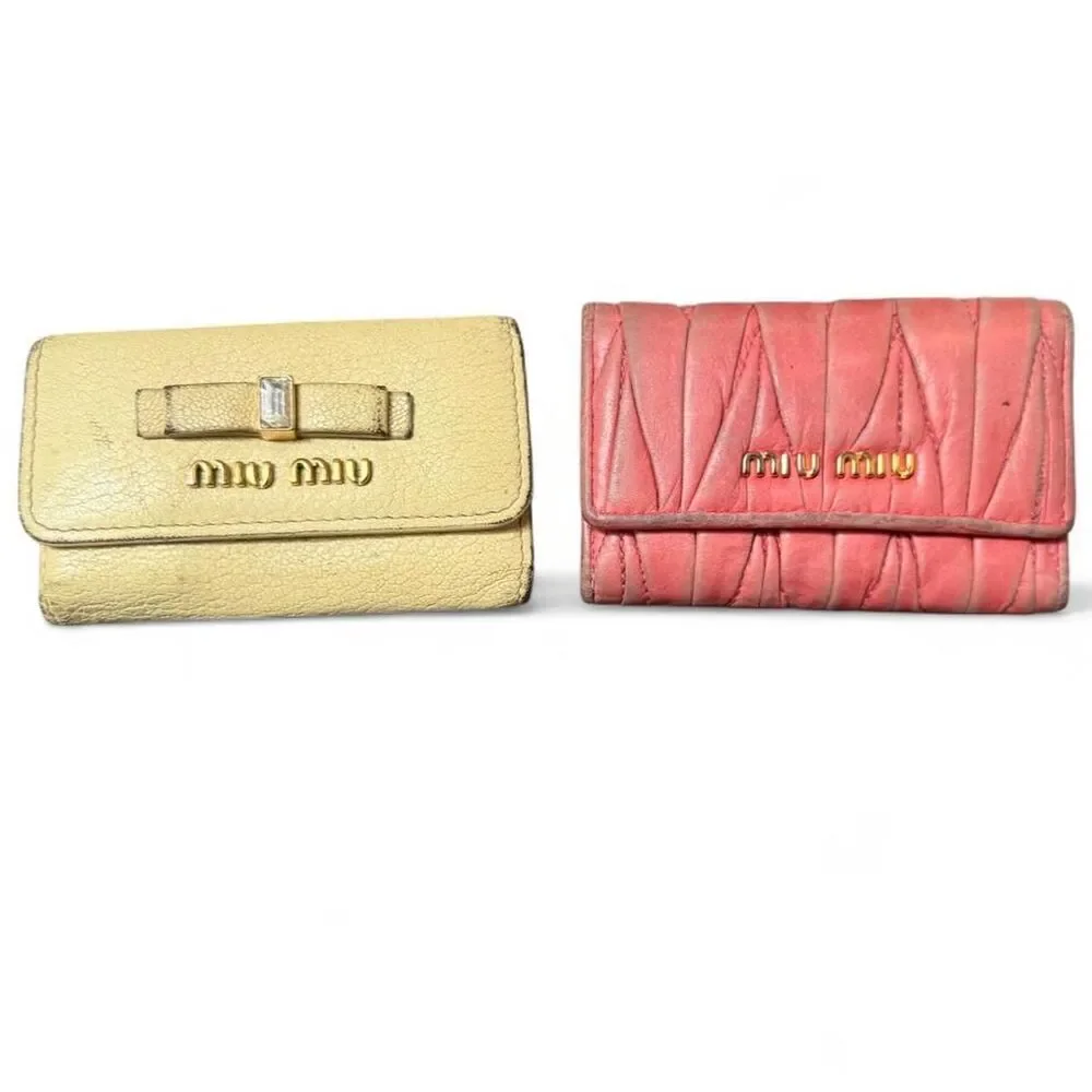 Miu Miu Leather Key Case Lot of 2 Pink Yellow Vintage Project Repair AS IS